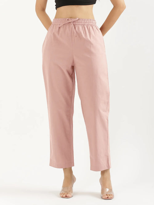 Women Salmon Pink Cotton Straight Pant