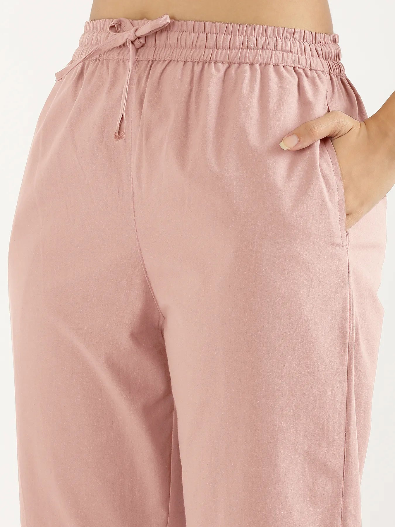 Women Salmon Pink Cotton Straight Pant