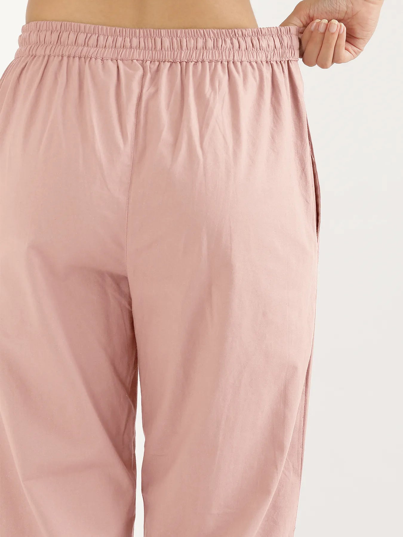 Women Salmon Pink Cotton Straight Pant