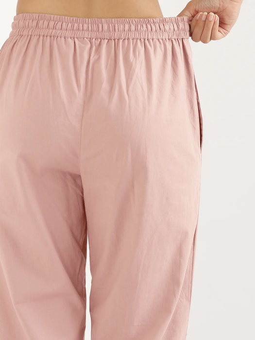 Women Salmon Pink Cotton Straight Pant
