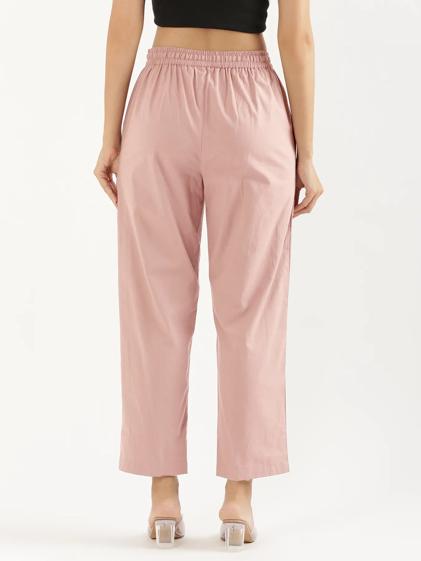 Women Salmon Pink Cotton Straight Pant