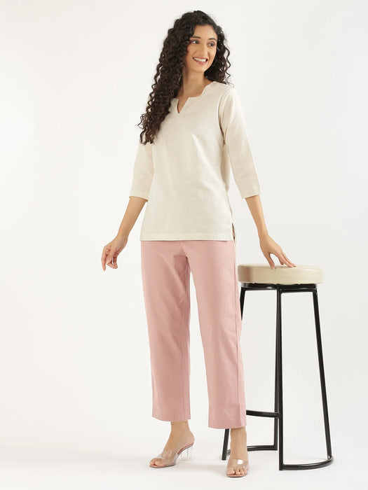 Women Salmon Pink Cotton Straight Pant