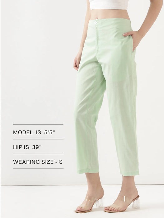 Women Mint Green Airy Linen Straight Pants