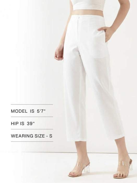 Women White Airy Linen Straight Pants
