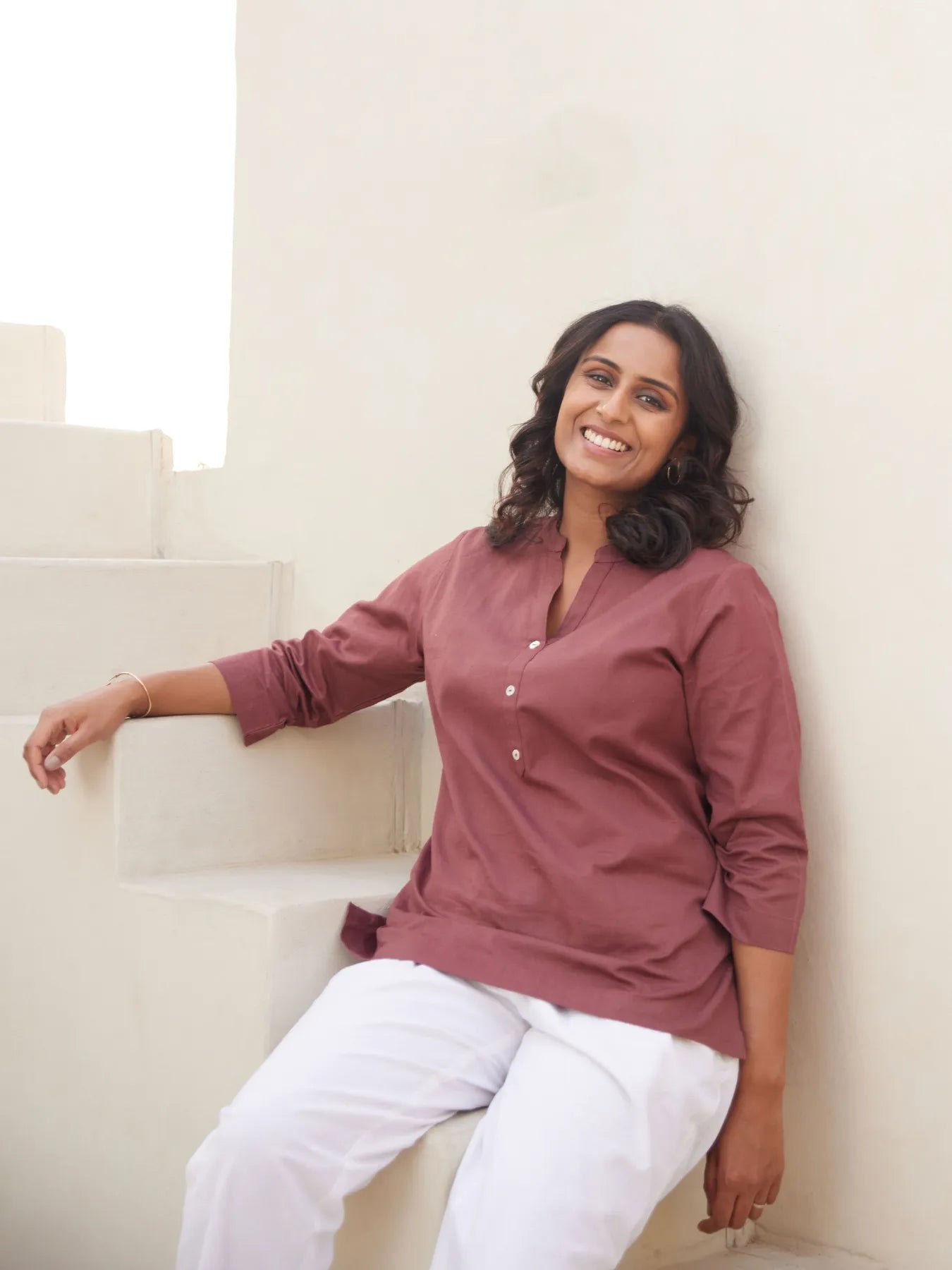 Women Rose Taupe Airy Linen Short Kurta