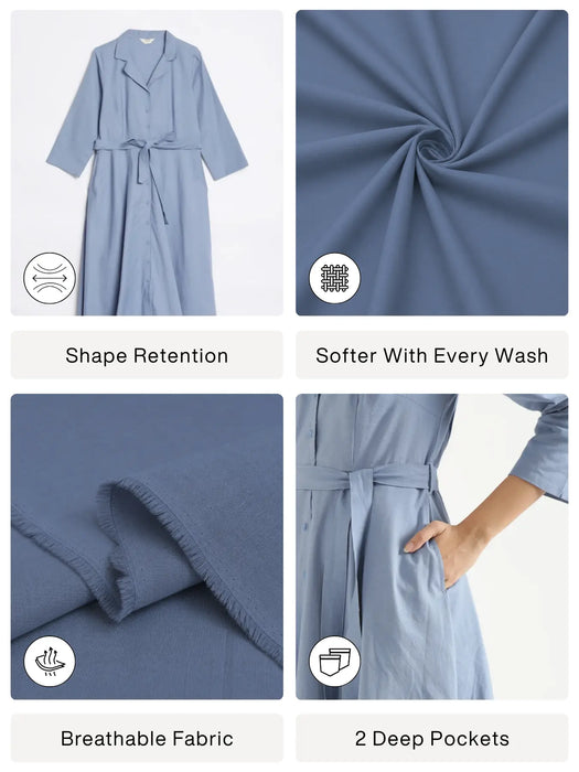 Women English Blue Airy Linen Flared Dress