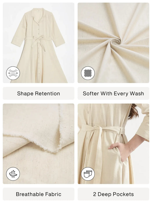 Women Ecru Airy Linen Flared Dress