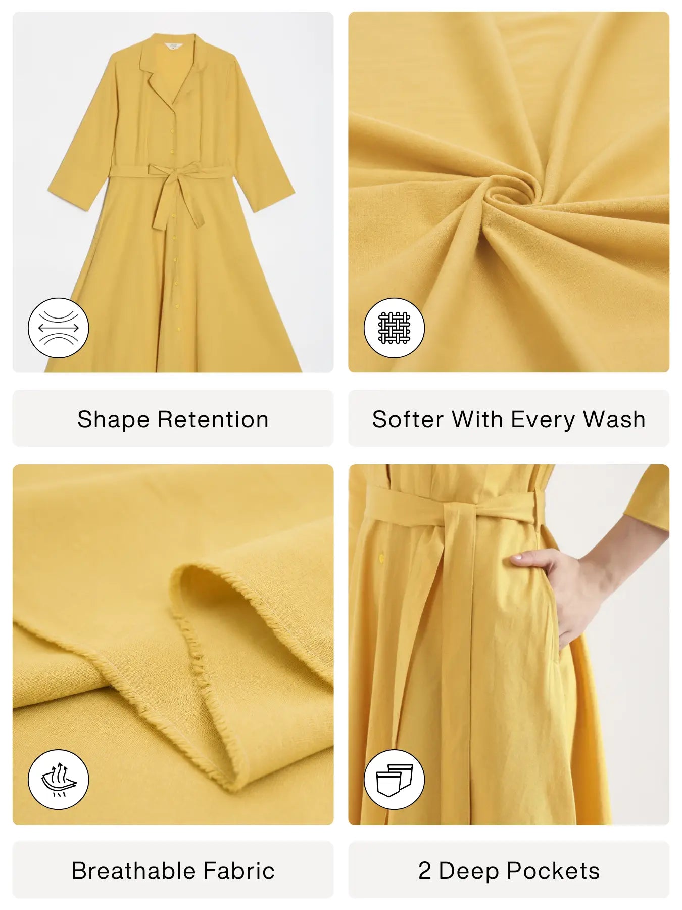 Women Yellow Airy Linen Flared Dress