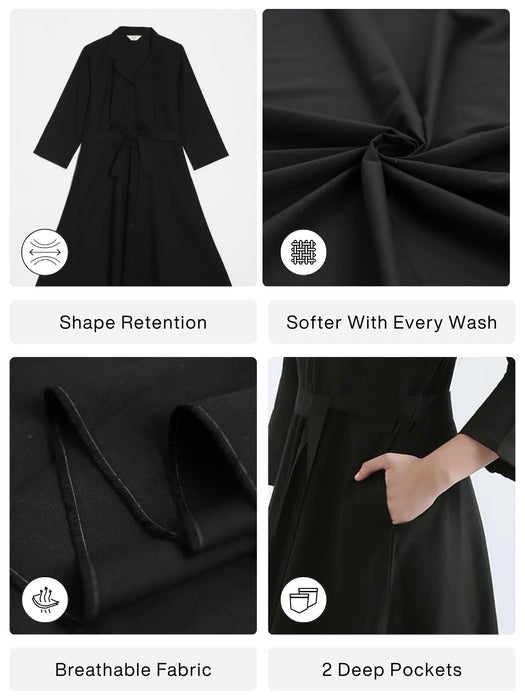 Women Black Airy Linen Flared Dress