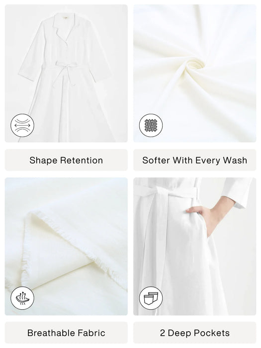 Women White Airy Linen Flared Dress