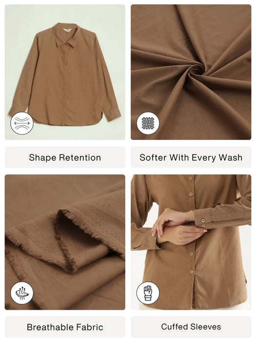 Women Coffee Brown Airy-Linen Shirt