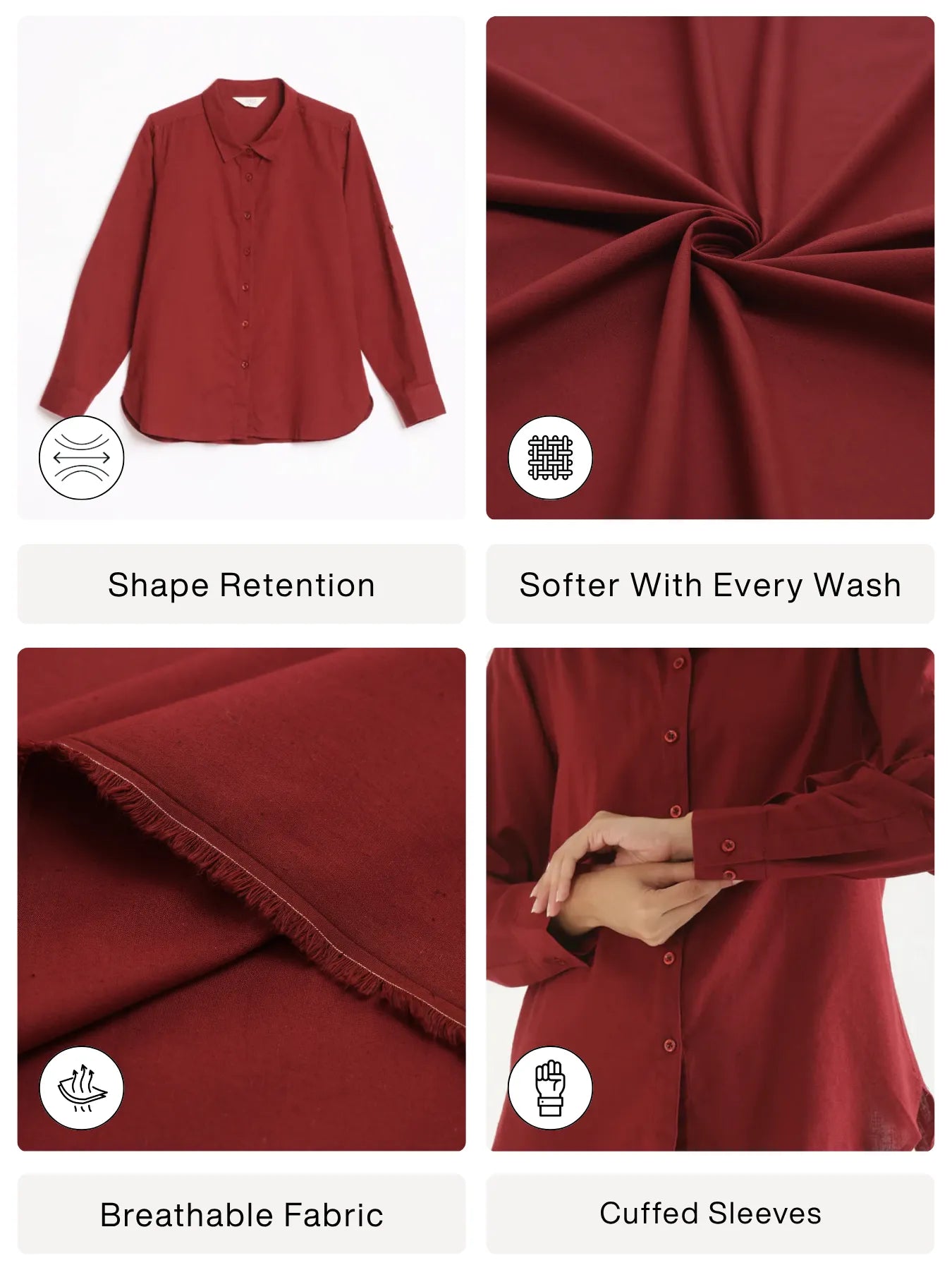 Women Maroon Airy-Linen Shirt
