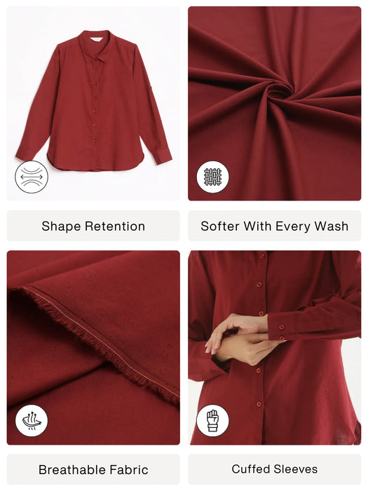 Women Maroon Airy-Linen Shirt