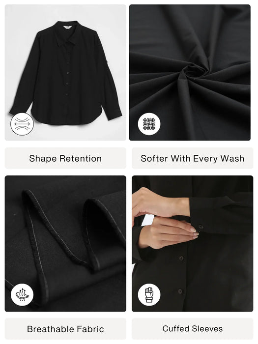 Women Black Airy-Linen Shirt
