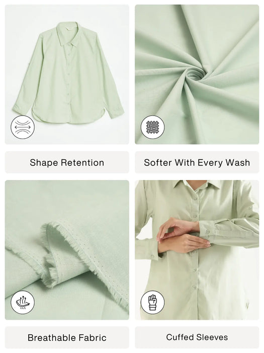 Women Mint Green Airy-Linen Shirt