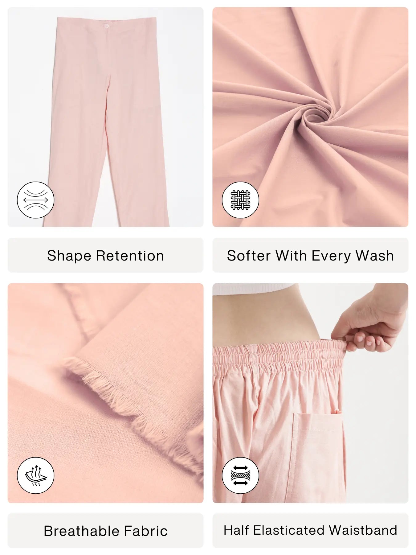 Women Salmon Pink Airy Linen Straight Pants
