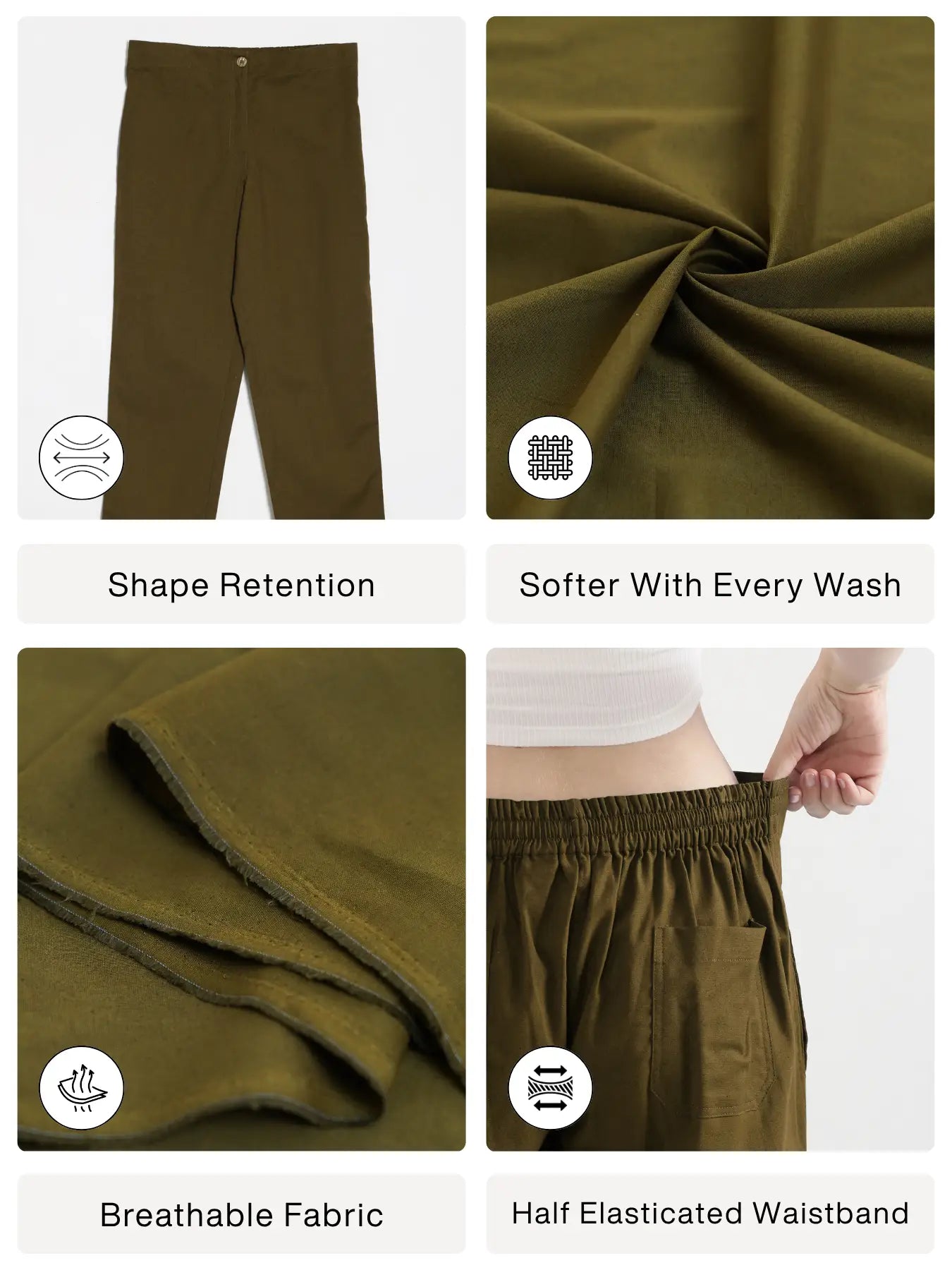 Women Olive Green Airy Linen Straight Pants