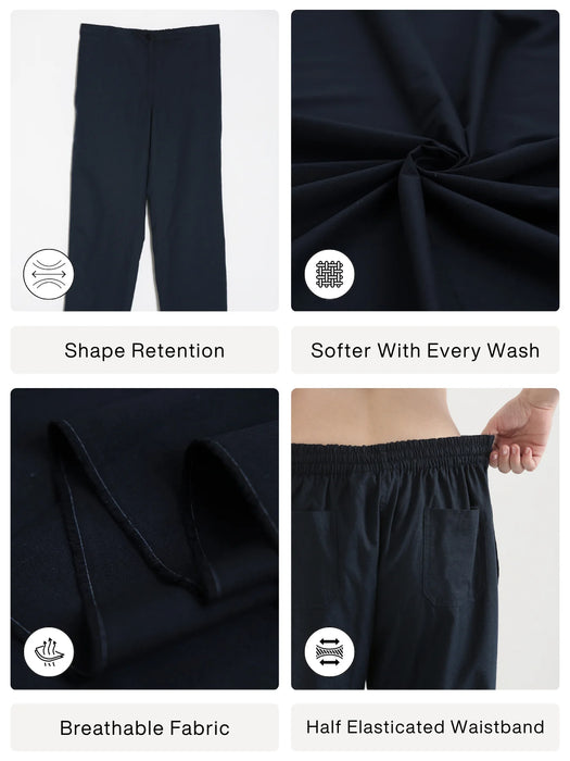 Women Navy Blue Airy Linen Straight Pants