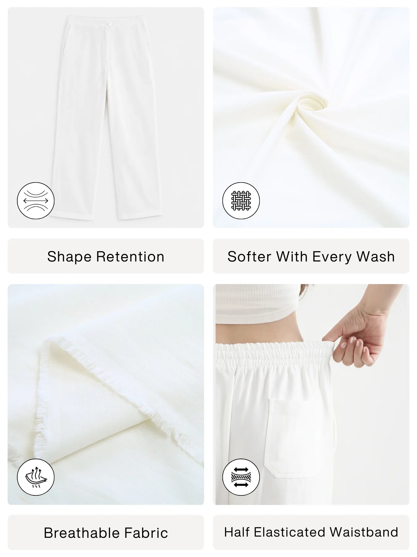 Women White Airy Linen Straight Pants