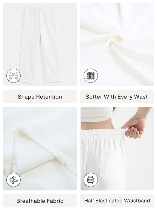 Women White Airy Linen Straight Pants