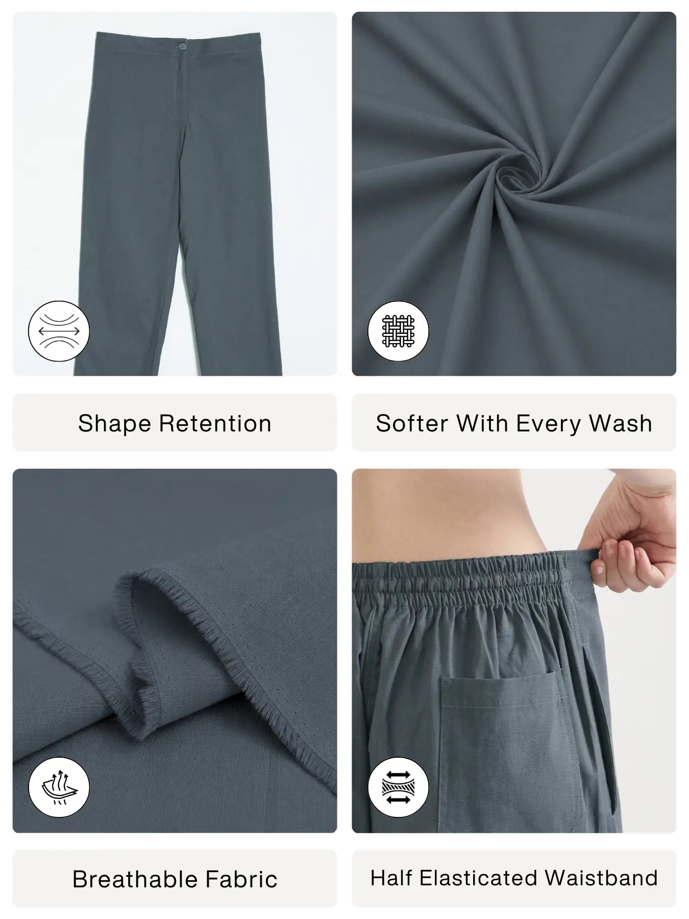 Women German Grey Airy Linen Straight Pants