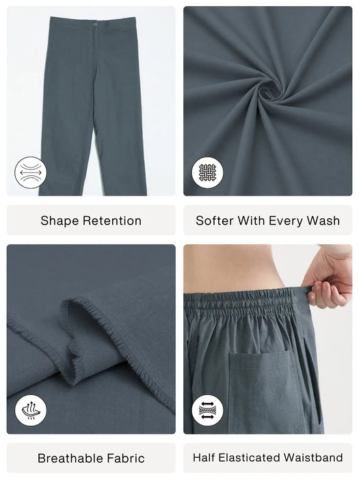 Women German Grey Airy Linen Straight Pants
