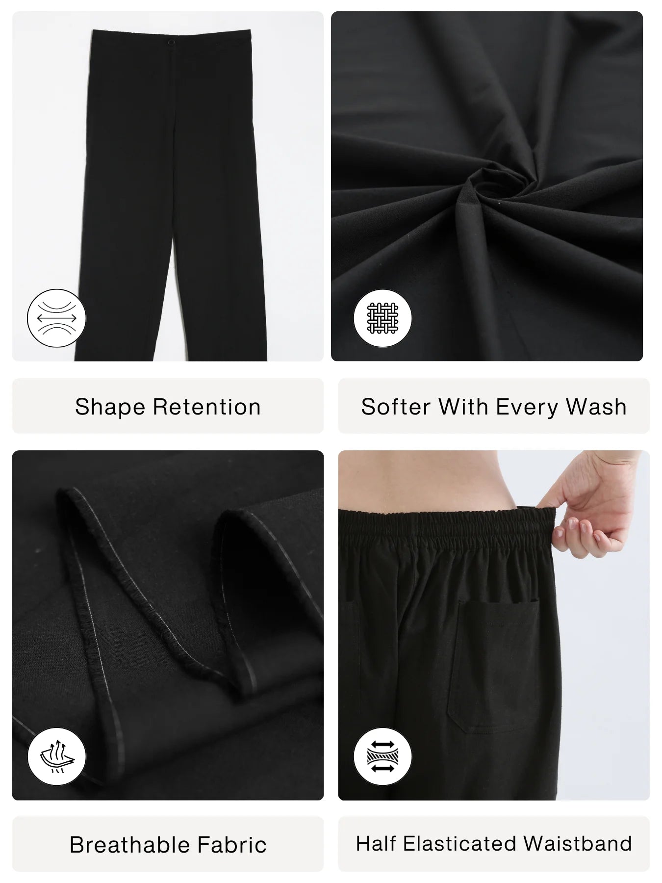 Women Black Airy Linen Straight Pants