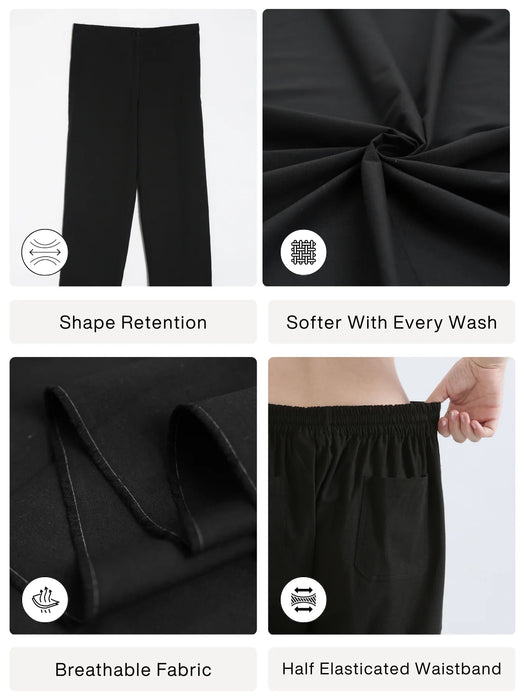 Women Black Airy Linen Straight Pants