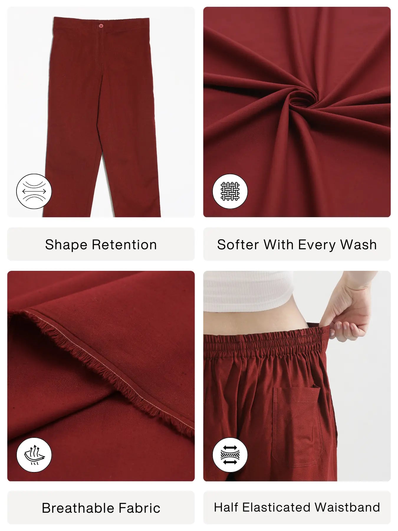 Women Maroon Airy Linen Straight Pants