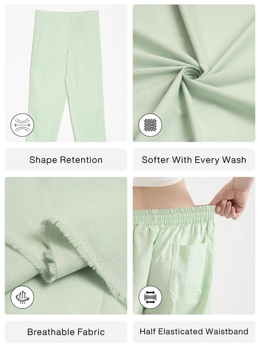 Women Mint Green Airy Linen Straight Pants