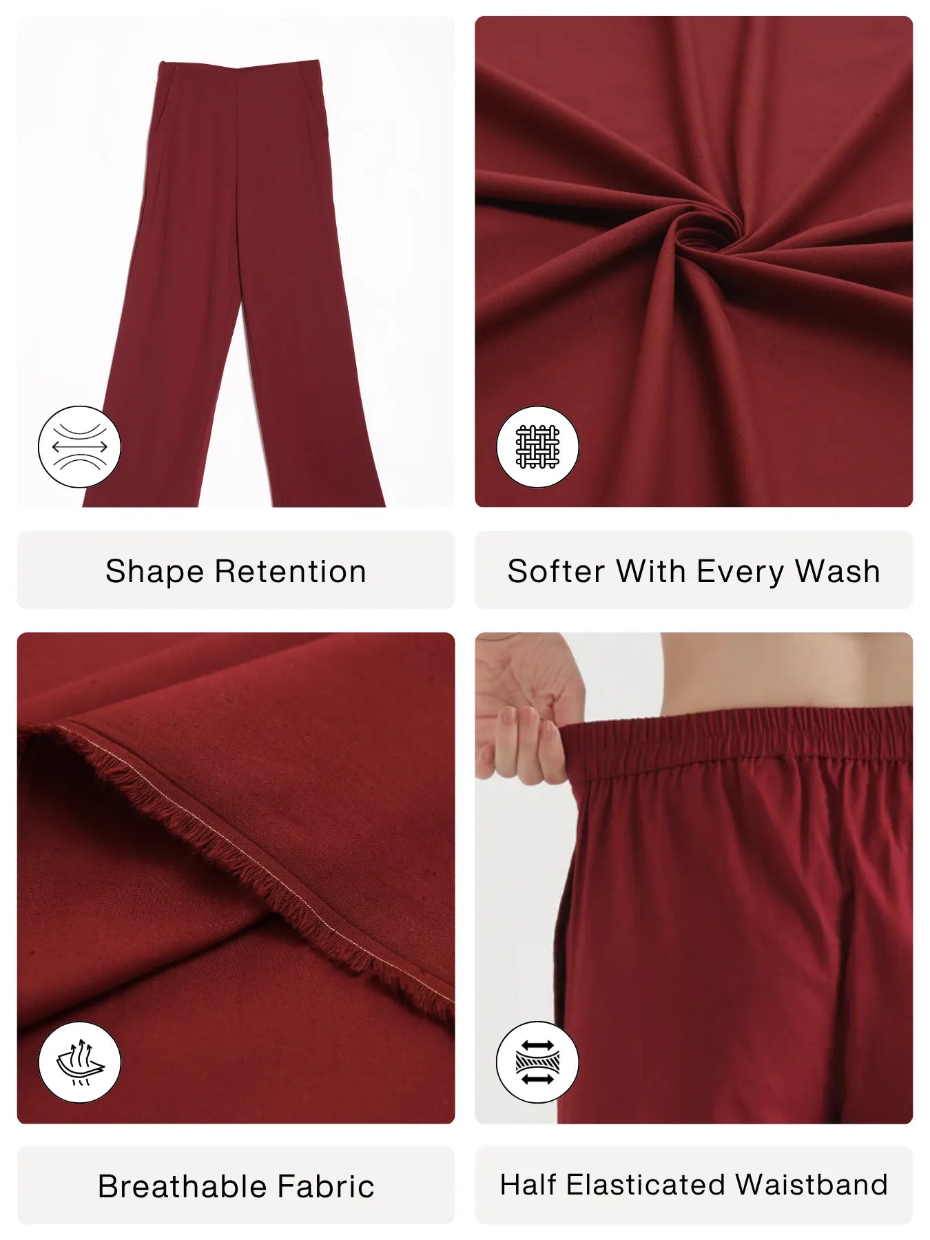 Women Maroon Airy Linen Wide Leg Pant