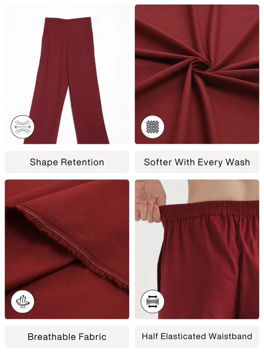 Women Maroon Airy Linen Wide Leg Pant