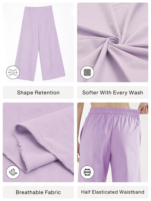 Women Lilac Airy Linen Wide Leg Pant