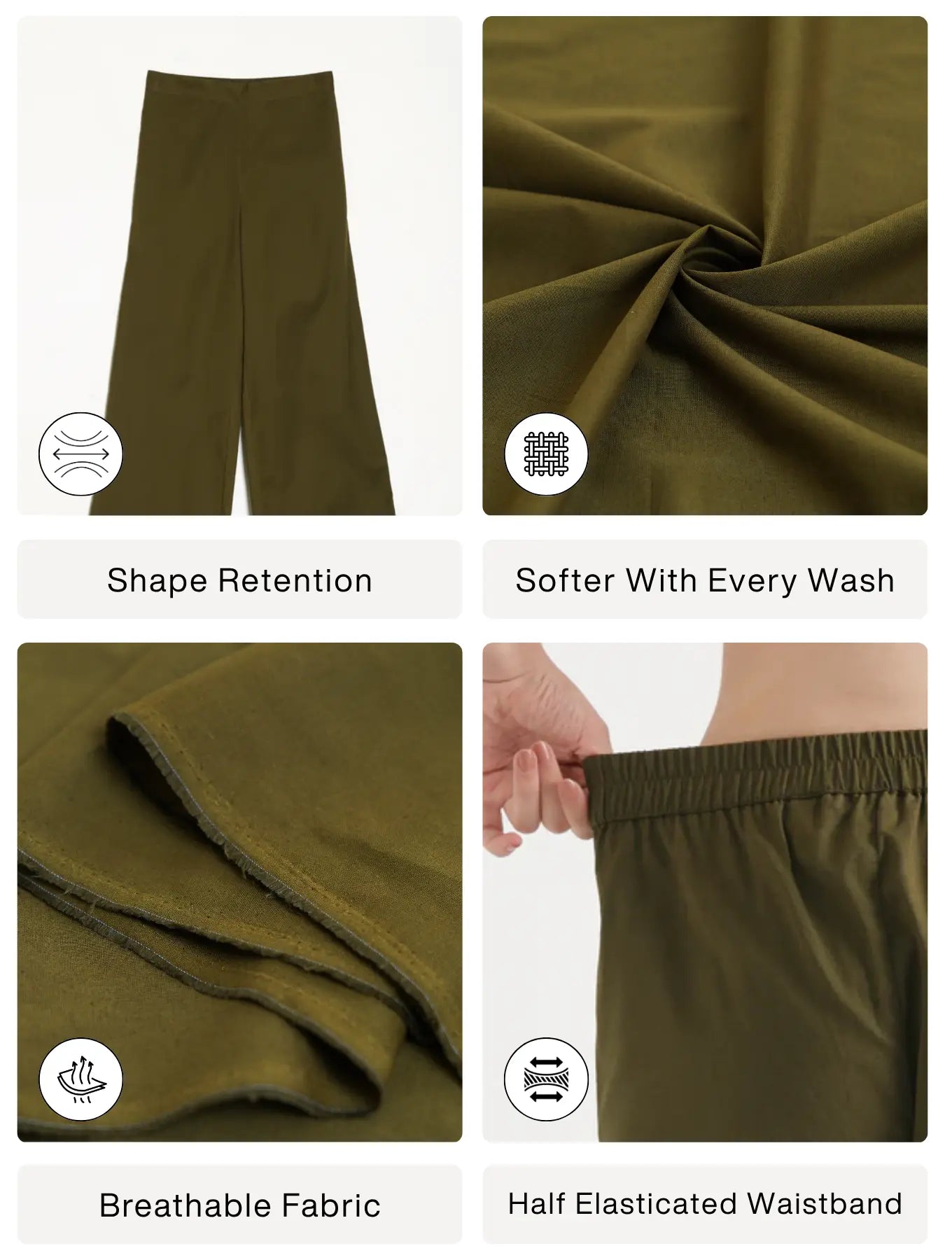 Women Olive Green Airy Linen Wide Leg Pant