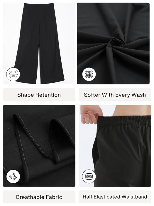 Women Black Airy Linen Wide Leg Pant