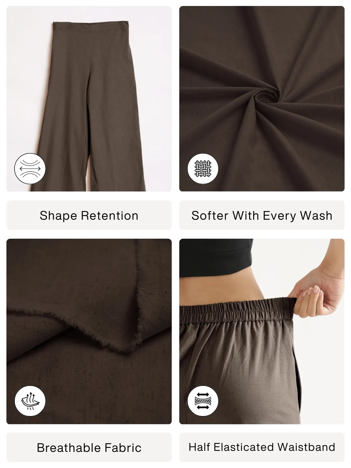 Women Dark Brown Airy Linen Wide Leg Pant