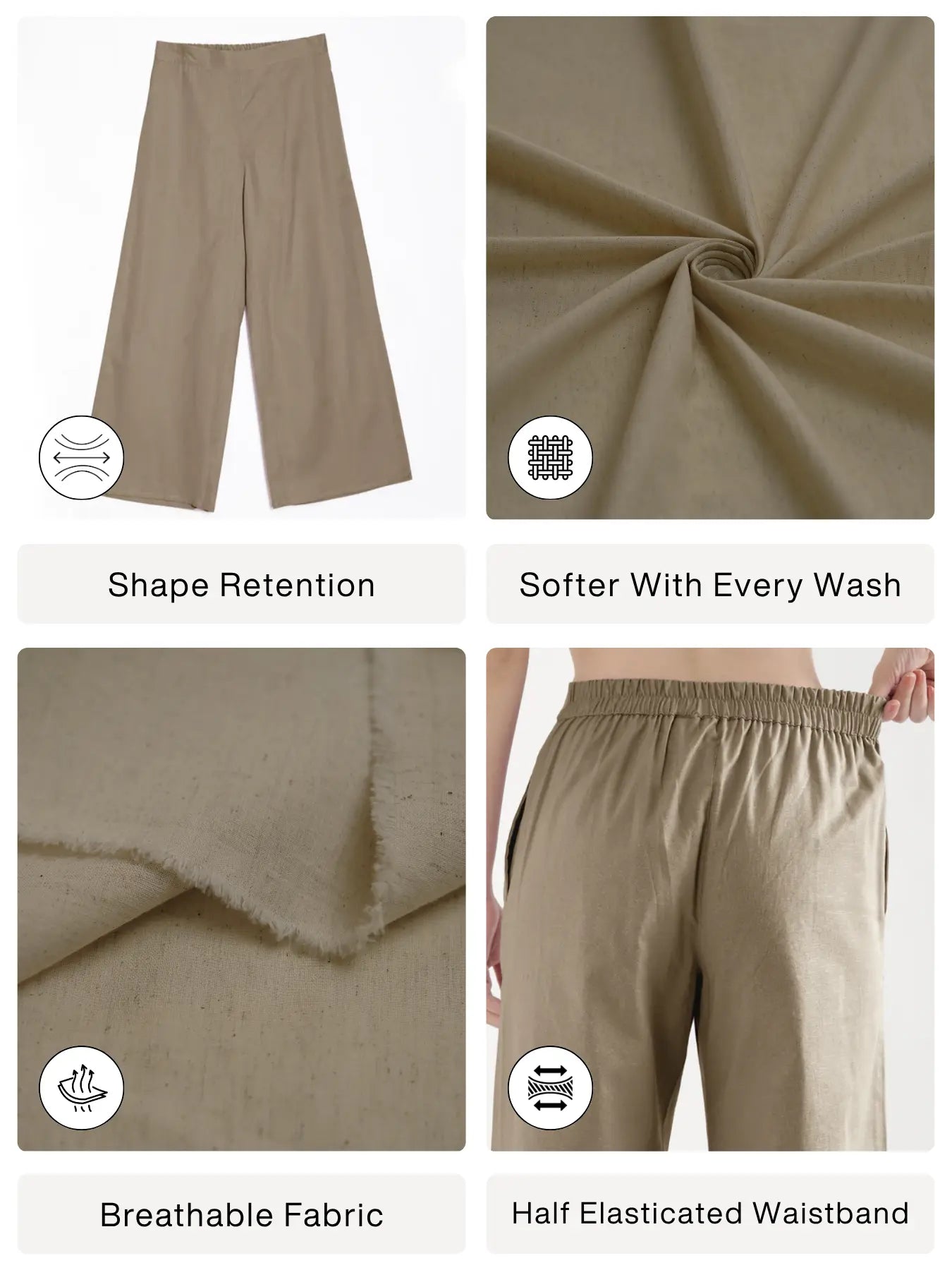 Women Khakhi Airy Linen Wide Leg Pant
