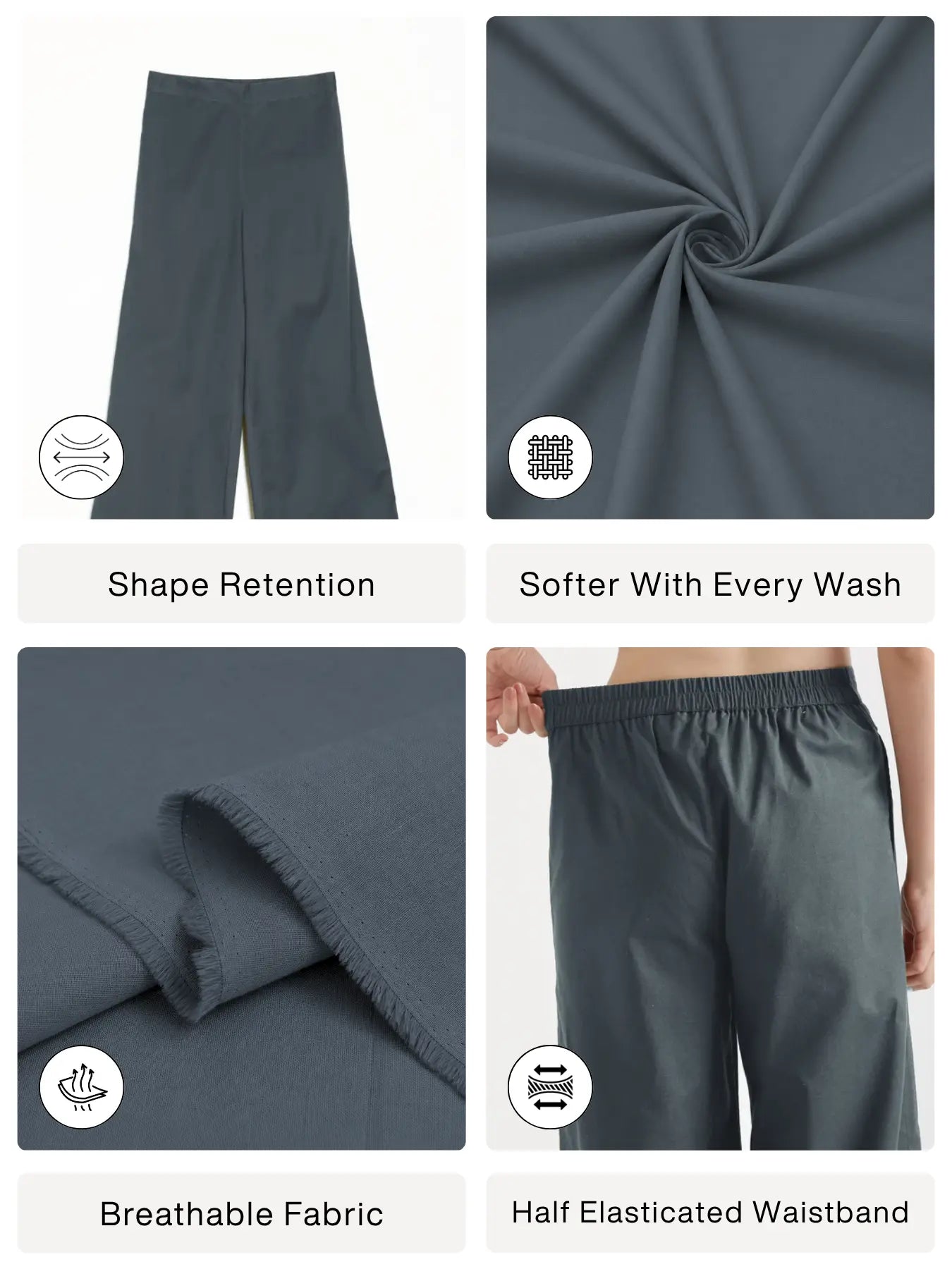 Women German Grey Airy Linen Wide Leg Pant