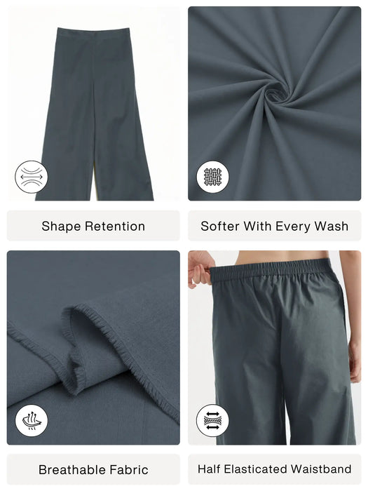 Women German Grey Airy Linen Wide Leg Pant
