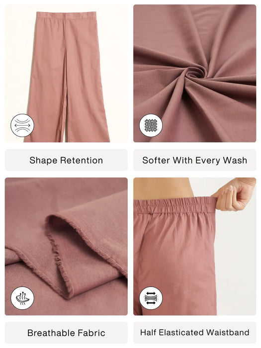 Women Rose Taupe Airy Linen Wide Leg Pant