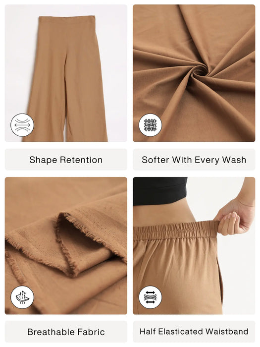 Women Coffee Brown Airy Linen Wide Leg Pant