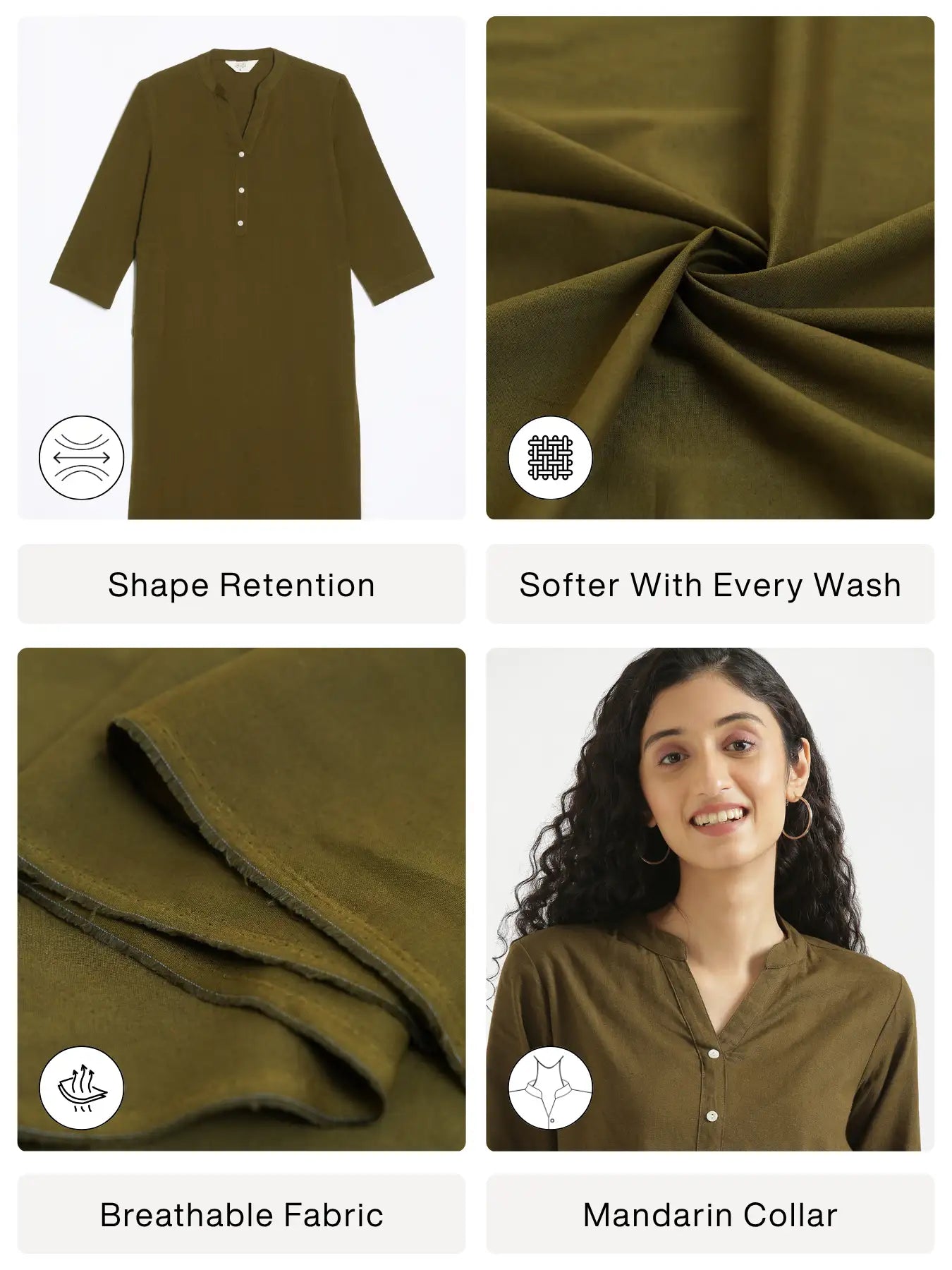 Women Olive Green Airy Linen Long Kurta
