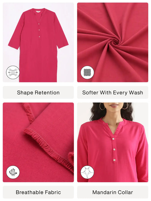 Women Hot Pink Airy Linen Long Kurta