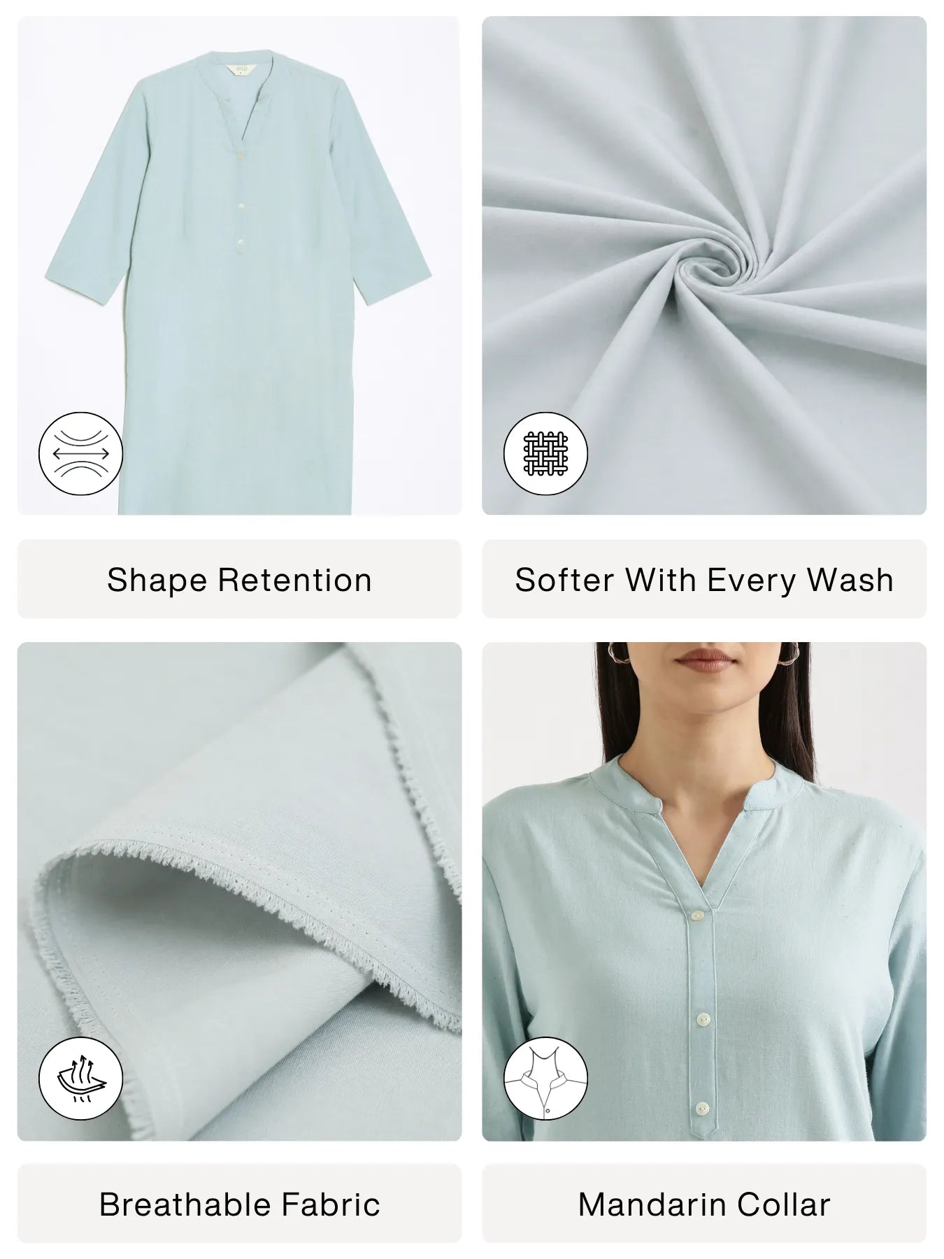 Women Sky Blue Airy Linen Long Kurta