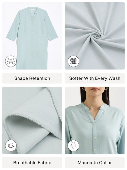 Women Sky Blue Airy Linen Long Kurta