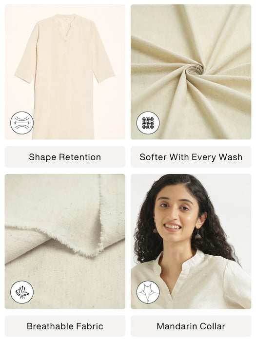 Women Ecru Airy Linen Long Kurta