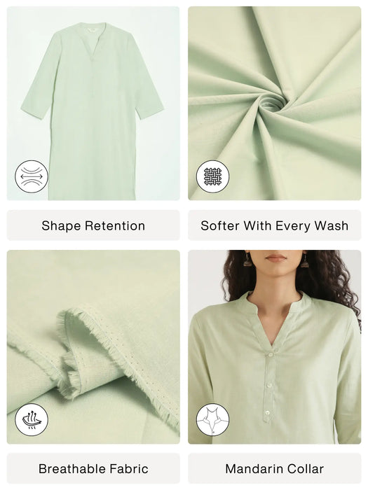 Women Mint Green Airy Linen Long Kurta