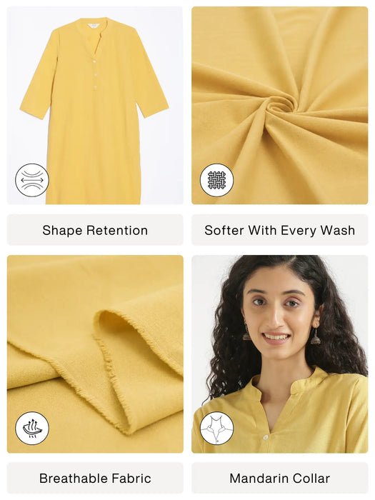 Women Yellow Airy Linen Long Kurta
