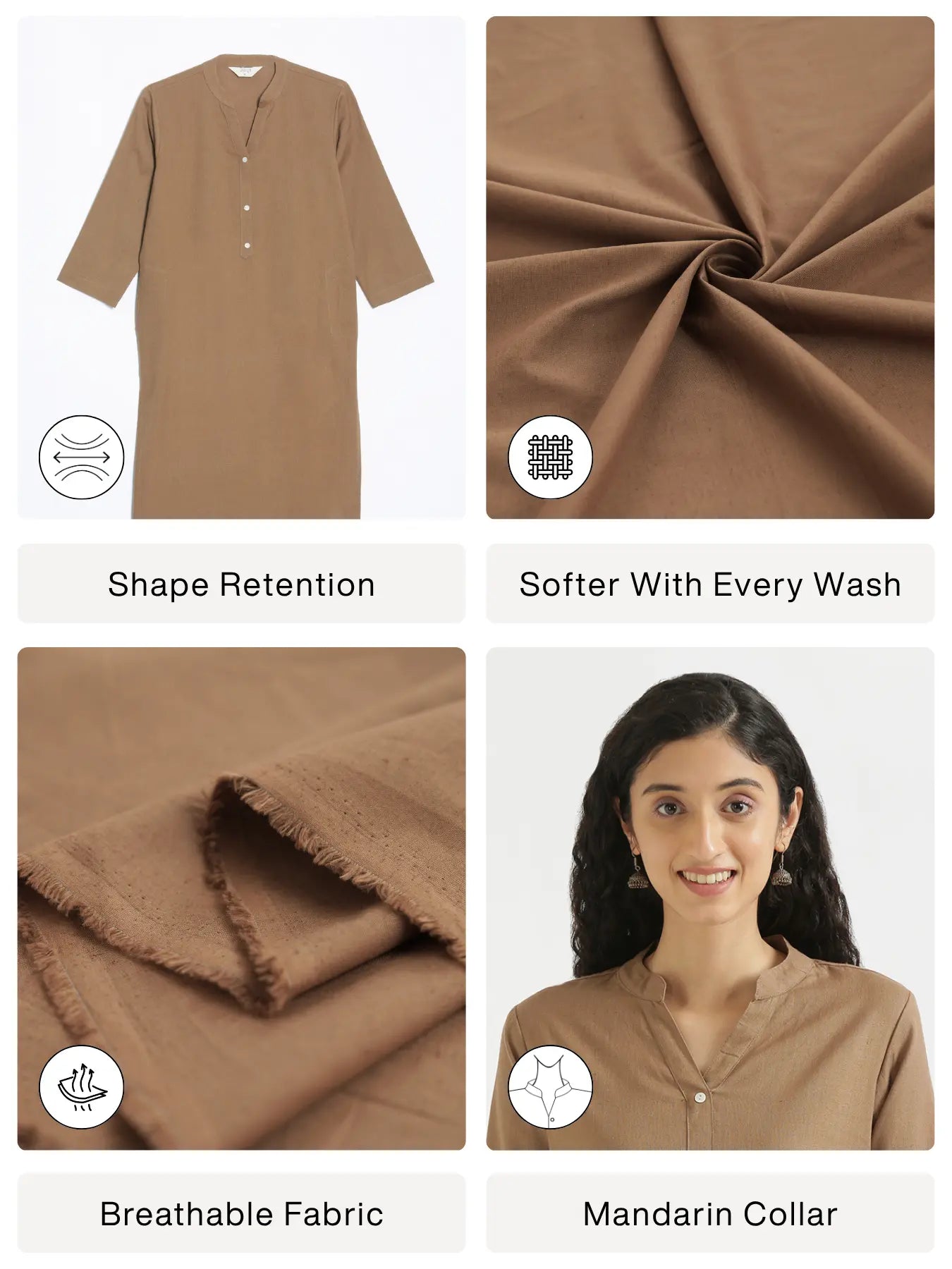 Women Coffee Brown Airy Linen Long Kurta