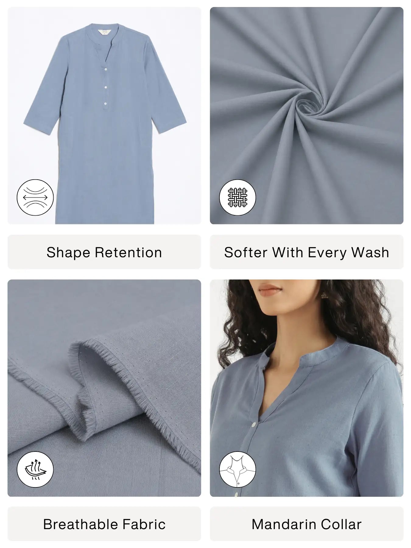 Women English Blue Airy Linen Long Kurta